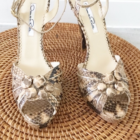 Oscar de la Renta Shoes Heels Platform Snake Italy 38.5 Size 8.5 - Picture 6 of 9